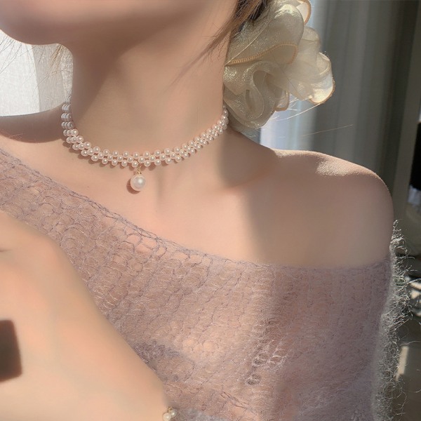 Flettet perle choker halskæde nyt design betyder kraveben kæde fashionable personlighed til kvinder