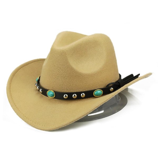 Modenit med bred brätte Western Cowboy Cowgirl Hatt Sombrero Jazz Cap Ljusbrun