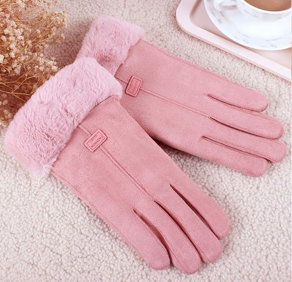 Dame Vinter Varme Handsker Touch Screen Ruskind Tyk Foring Vanter Dame Udendørs Handske Pink