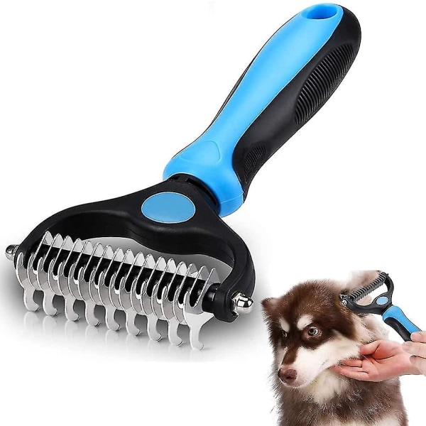 2 i 1 kæledyrsplejeværktøj Dematteringskam til hunde &amp; Cats 2-sidet værktøj til fjernelse af underuldsrive