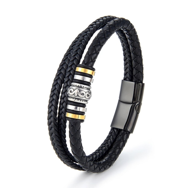 Fashion Titanium Steel Leather Rope Bracelet Alloy Three-layer Woven Men&#39;s Multi-layer Leather Bracelet Bracelet