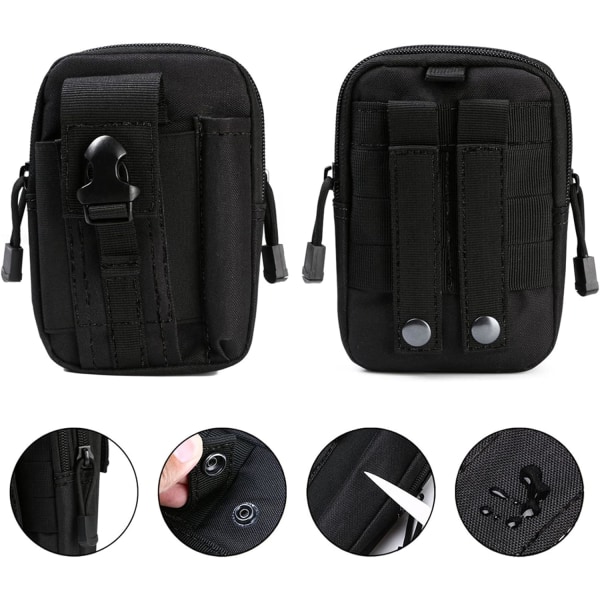 Taktisk bältesväska, nylon midjeväska - Svart - Multifunktionell Molle EDC-gadgetväska för utomhusbruk, vandring, bergsklättring och cykling