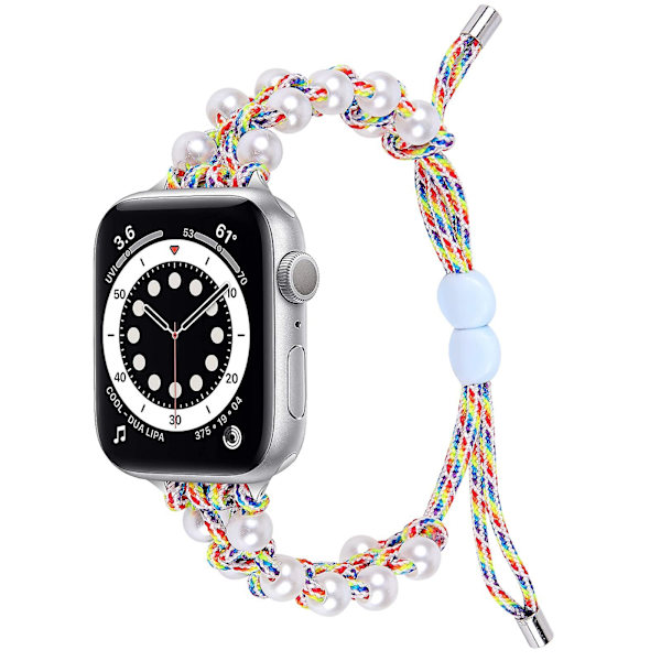 Perle Nylon Rem for Apple Watch Rem 40mm 38mm for Kvinner Jenter, Justerbar Perle Smykker Vev Nylon Rainbow