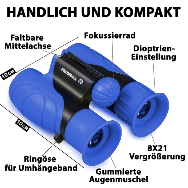 Barnkikare med hög förstoring (8 x 21 små äventyrare i ett omfattande set med förstoringsglas blue
