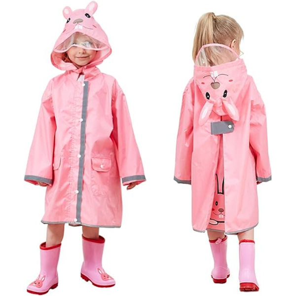 Barnponcho, barnponcho med huva, vattentät regnjacka, 3D tecknad barnregnrock, lämplig för flickor pojkar rosa
