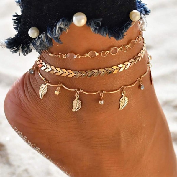 Anklet Gold Star Anklets Flerlagers Beach Foot Chain Smycken Tillbehör för kvinnor och flickor