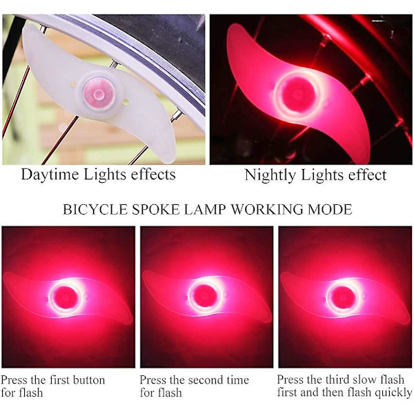 4 x LED-sykkelhjulbelysning, vanntett LED-sykkelhjulbelysning med 3 blinkemodus LED-sykkelhjullampe for voksne og barnesykler - rød Red