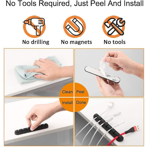 10 stk. kabelarrangørklips, ledningsholder, selvklæbende kabelstyring til USB-kabel/strømkabel/ledning, 1 slot