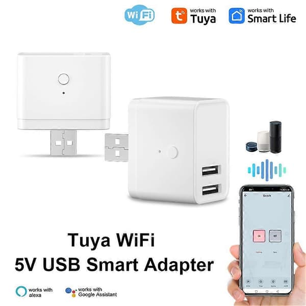 Tuya Smart WiFi USB Adapter Switch 5V Mini 2 USB Strømadapter Smart Life Kontrol til Alexa Yandex