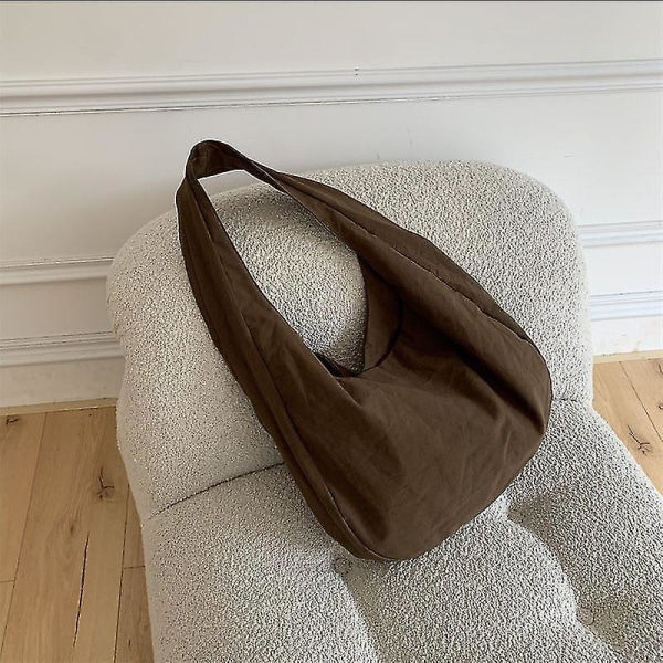 Kvinnor Canvas Crossbody Väska Oblique Cross Single Ryggsäck Stor Kapacitet Axelväska Retro Dumpling Hobos Väska, Kaffe