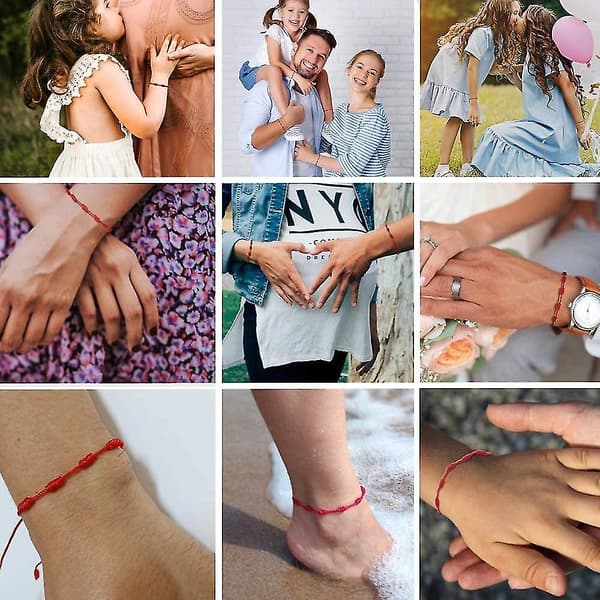 2 st röda armband handgjorda kabbalah skyddsamulett knutar tråd lyckoband