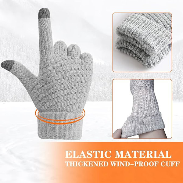 2 par kvinners vinter touchscreen hansker varme fleecefôrede strikkehansker elastisk mansjett vinter teksting hansker svart + grå
