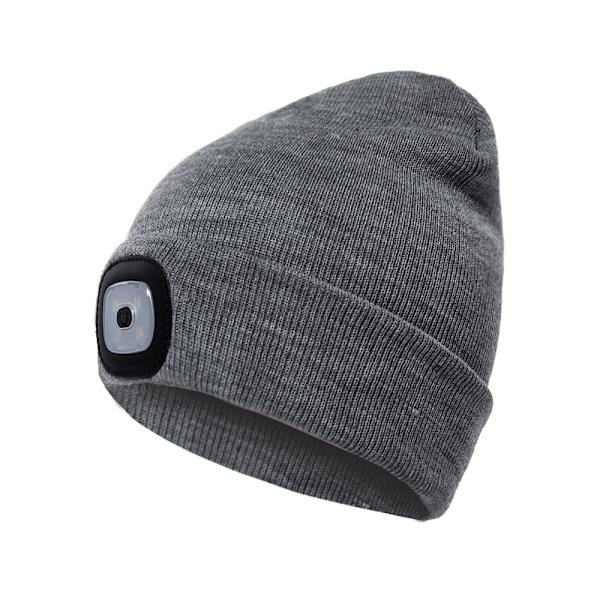 Led Vinter Strikket Hue Hat med Lighted Fiskehat, Grå Lighted Vandring Hat