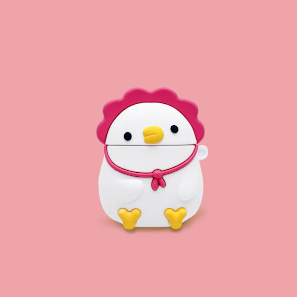 Cartoon Pehmeä Silikoni Kotelo Yhteensopiva AirPods 2 ja 1 - Söpö Hauska Iskunkestävä Suojakuori Söpö Kana，Pinkki