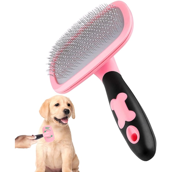 Slicker Brush Stor, 360 graders rotasjon Fleksibel Slicker Brush for langhåret hund, kjæledyr hund Cat Slicker børste, Pet Teezer børste (stor, rosa)