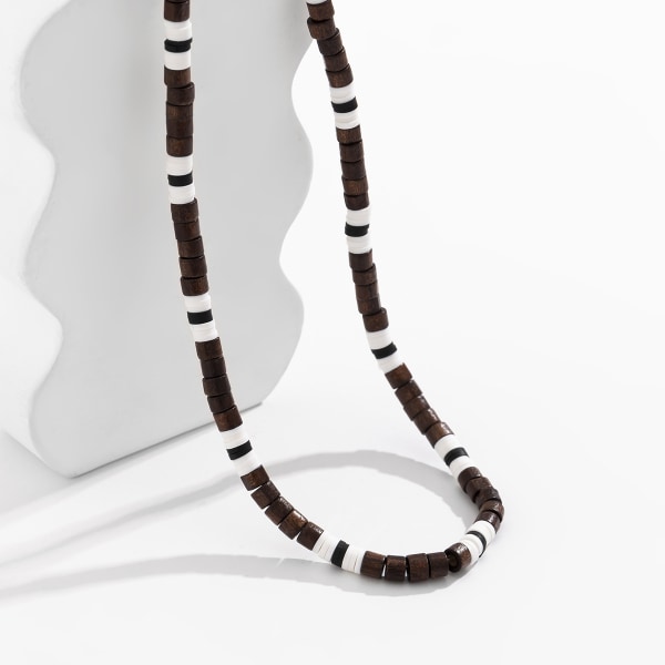 Boho Chic Mjuk Terrakotta Patchwork Träpärlor Halsband för Män Perfekt för Vardagskläder
