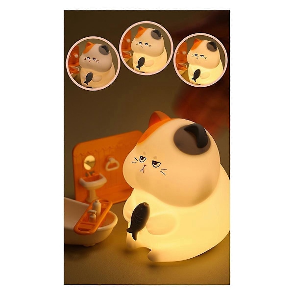 Söt Silikon Katt Nattlampa Dimbar Barnkammare Sovlampa Kawaii Trådlös Touch Lampa för Barnrumsinredning A