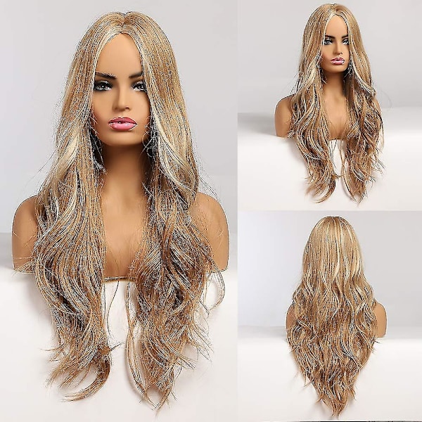 Lång blond peruk för kvinnor blond ombre peruker långa naturliga vågiga syntetiska peruker 26 tum blond