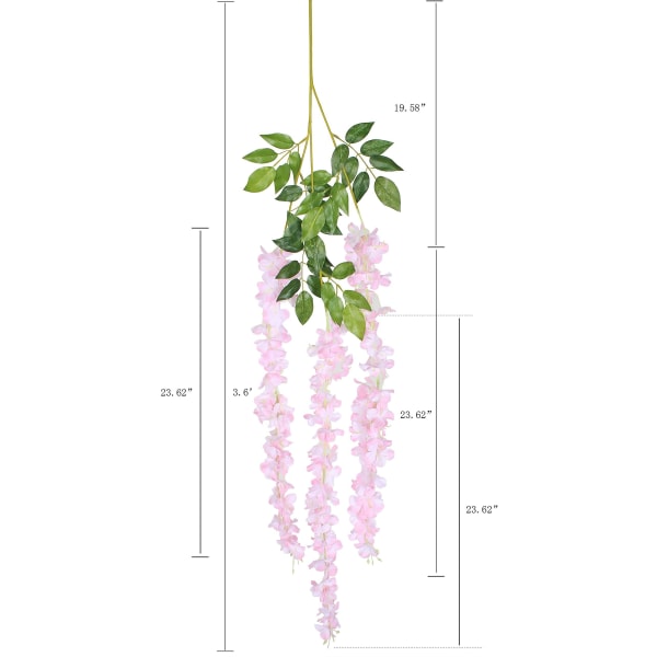 12 stk kunstig silke wisteria vinstokk hengende blomsterkrans streng hjem fest bryllupsdekorasjoner Light Pink