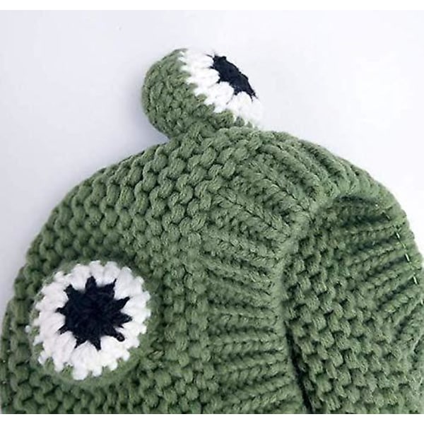 Stickad mössa för barn Söt groda Tecknad vintervärmare cap med stora ögon för baby flickor
