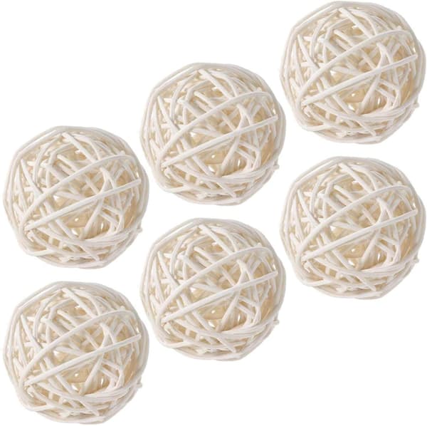 6 st Wicker Takraw Dekorativ Boll Vas Fylld Håliga Bollar White