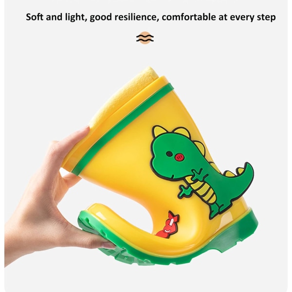 Regnstövlar för barn för pojkar och flickor, tecknade små dinosaurieregnstövlar gula, för 10-åriga barn