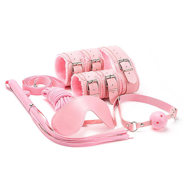 7 st/set Läder Bodaged Kit Adlt Explay Hndcffs/whps/ball Gg/rep/collr Bdm Pink