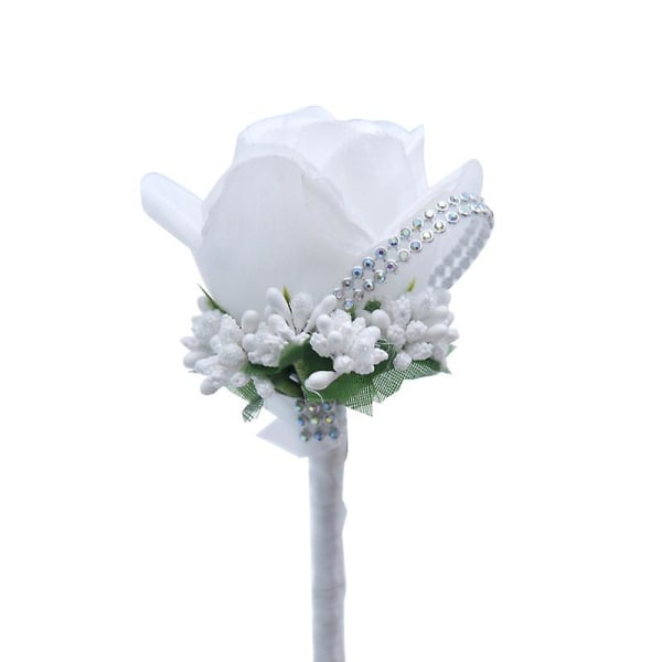 1 stk. Kunstig Bryllups Corsage Håndleds Corsage Knaphuls Corsage Bryllup Boutonniere Roser Håndleds Corsage White