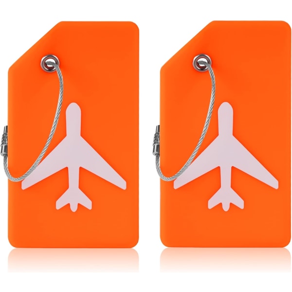 2-pack silikonbagagelappar med ID-kort, silikonbagage resväska taggar med rostfria rep, handväska tag tags