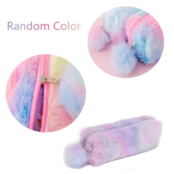 2st Plysch Rainbow Case För Flickor Fluffigt Case Söt Rainbow Pennhållare Mjukt Case Slumpmässig färg