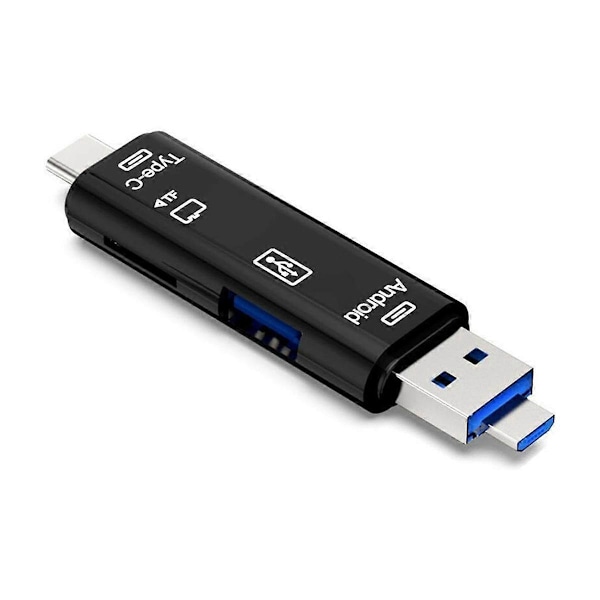 3-in-1 kortinlukija OTG-toiminnolla, tukee USB 2.0 / Type C / USB -toimintoa, Micro-USB muistikortti, musta