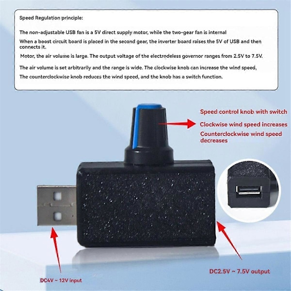 5V USB Viftehastighetskontroller Spenningsreguleringsmodul Motorhastighetskontroller USB-A Grensesnitt DIY Kjøleribbekontrollbryter