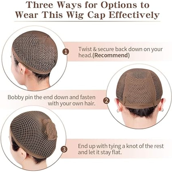 Brun2 stk, Mesh Wig Caps for Langt Hår, Wig Net for Kvinner