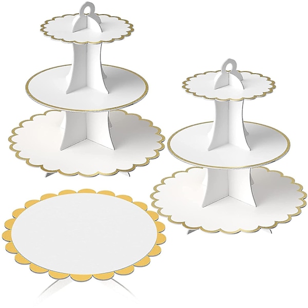 3-pack vita kartong cupcake-ställ 3-vånings desserttorn och 1-vånings kakställ för födelsedagsfest, bröllop, babyshower