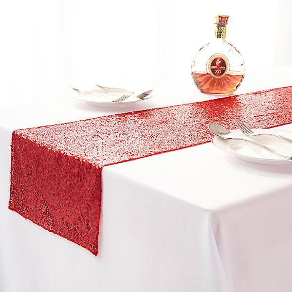 Bordsløper &quot;Gullfarget paljettduk&quot; big red 30x180cm