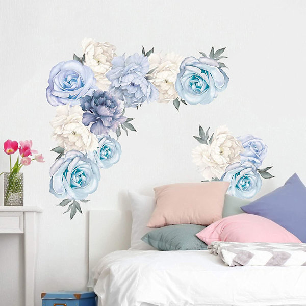 Blommiga pionväggdekaler, blommväggdekaler, blommande pionrosväggposters, akvarellblomväggdekaler