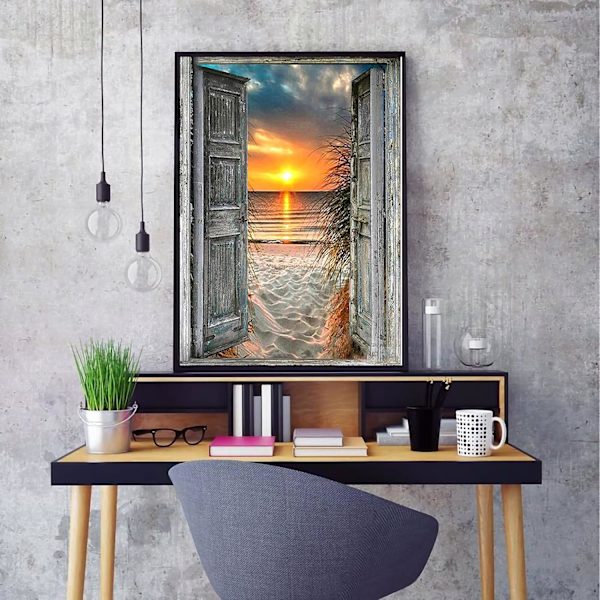 Timanttimaalaus Auringonnousu Maisema Aikuisten Sarja Timanttitaide Auringonlasku Ranta Maalaus Numerot Sarja Jalokivi Taide Seinä Koti Dekor 11.8x15.7 tuumaa