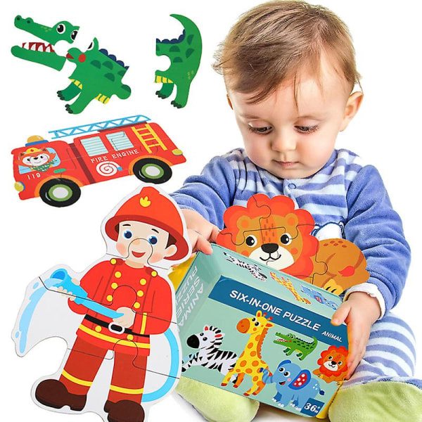 6 In 1 Jigsaw Puzzles For Kids Toddlers Animal Jigsaw Puzzles Learning Educational Toys With Storage Box