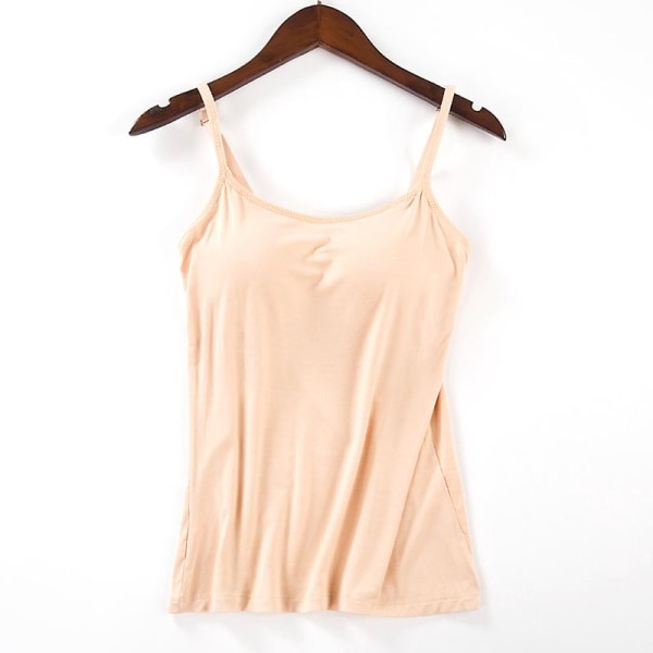 Kvinder Polstret Blød Casual BH Tank Top Kvinder Spaghetti Cami Top Vest Kvinde Camisole Med Indbygget BH Apricot S