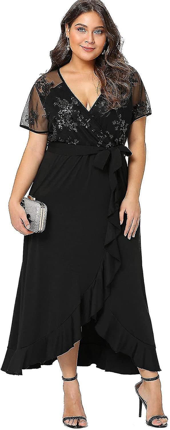 Plus Size Empire Taille Maxi Kjole Ruffle Split Semi Sheer Ensfarvede Kjoler