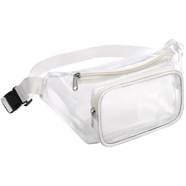 Klar Fanny Pack Stadion Godkendt Til Kvinder Mænd Vandresistent Sød Talje Taske Klar Pung Transparent Justerbar Bælte Taske Til Sport, Rejser, Strand, White