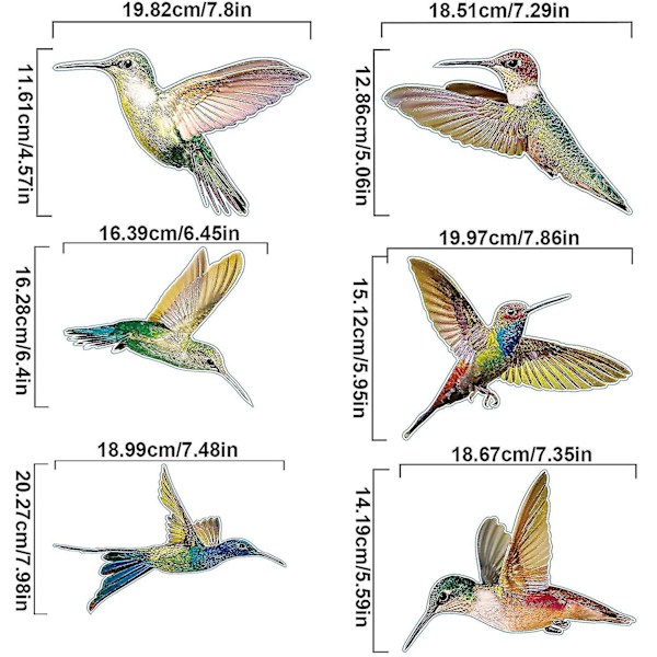 Anti-kollision fönsterdekaler 6 stycken kolibri fönsterdekaler fågel fönsterdekaler glasdekaler anti-kollision dekaler