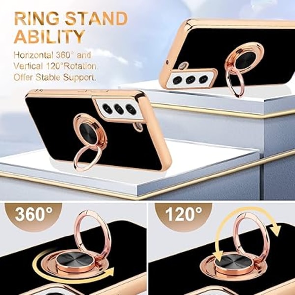 Svart, fodral kompatibelt med Samsung S22 5G Ring Silikonfodral 360° Magnetisk Ring Bil Skyddsfodral Tunn Stötsäker Mjuk TPU för Samsung Galaxy