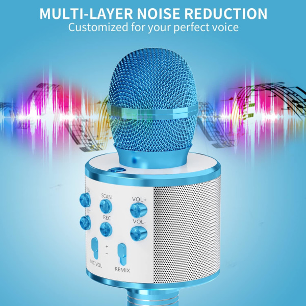 Mikrofon för barn, trådlös Bluetooth-karaokemikrofon för vuxna, bärbar karaokemaskin, födelsedagspresent till pojkar och flickor blå