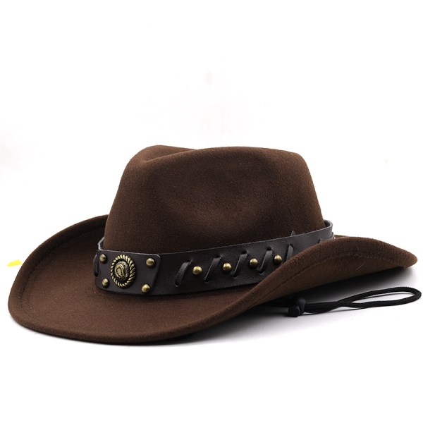 Cowherd Western Cowboy Hat Woolen Jazz Top Hat for Men and Women Coffee color