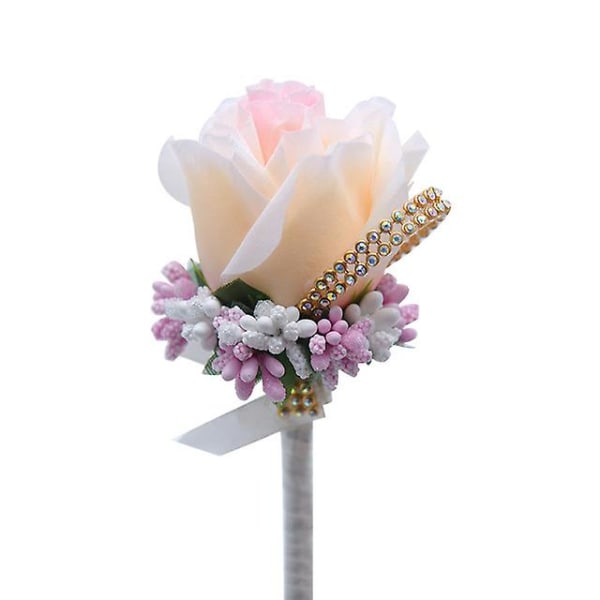 2 stk. Rose Boutonniere, Bryllups Corsage, Håndlavet Kunstig Boutonniere Light Pink