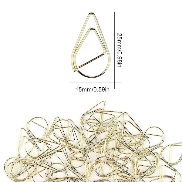 100 stk. papirclips, papirclips i vanddråbeform til fotopapir, notesbog, memokort, plakat