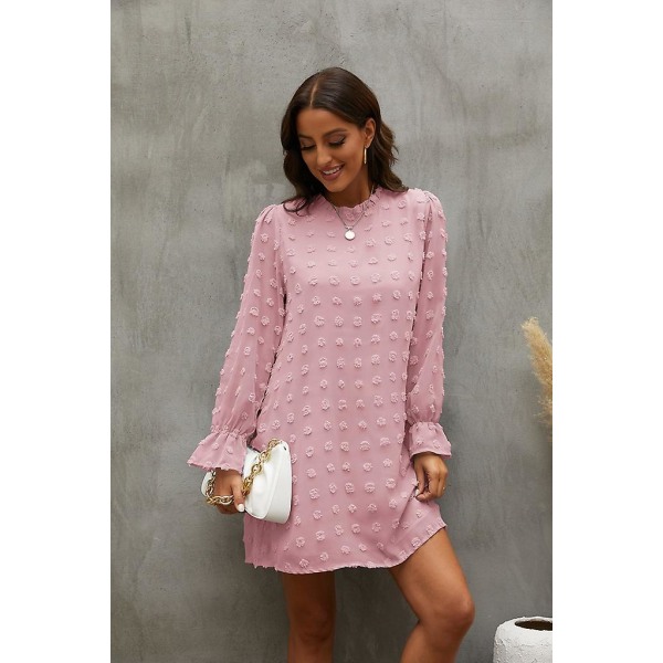 Boble Langærmet Chiffon Jacquard Bunndress Pink XXL