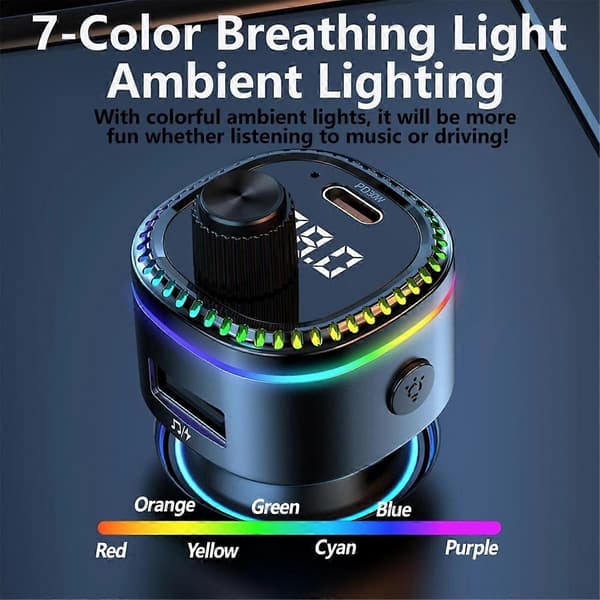 Bluetooth 5.3 FM-lähetin autoon, Bluetooth-autoadapteri, tukee MP3-soitinta, handsfree-puheluita, LED-taustavalo, U-levy