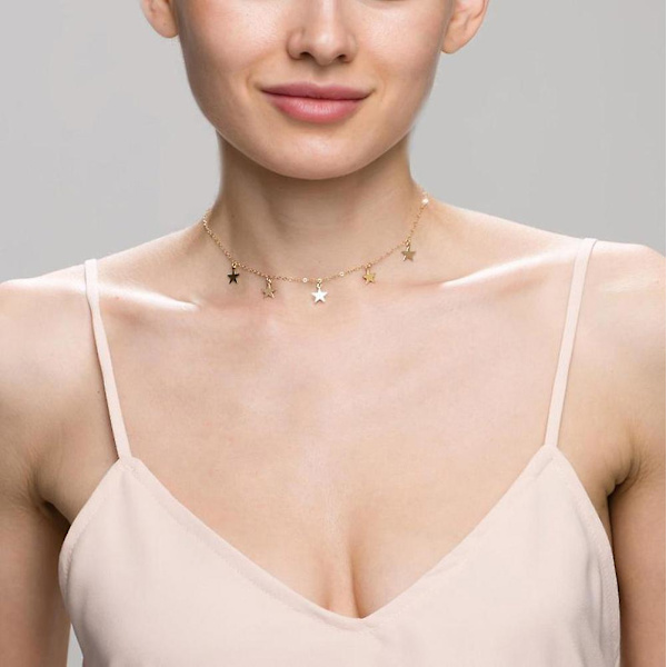 Silver Star Choker Halsband för kvinnor Söt Halsband för tonårsflickor Trendigt Stjärnhalsband Choker Justerbar